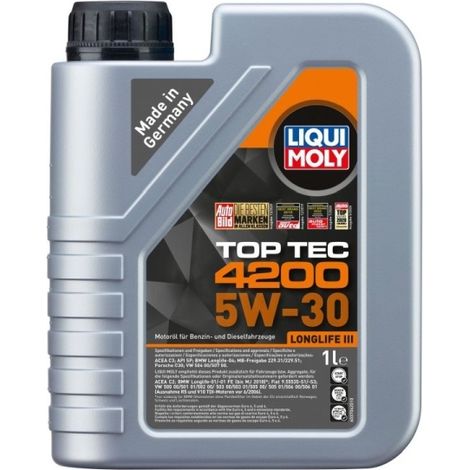 Huile LIQUI MOLY 5W30 1L TOP TEC 4200 C2/C3 / SN/CF / 504.00 507.00 / 229.31 229.51 / LL04 / C30 / B71 2290