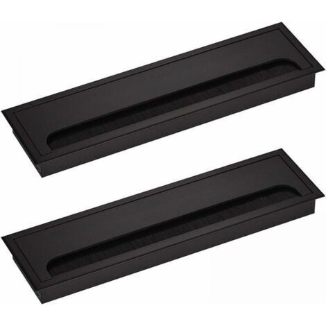 Rechteckige Kabelabdeckung (80 x 200 mm) für Einbauschreibtische, Kabelorganisator für Möbel, 2 x Schwarz