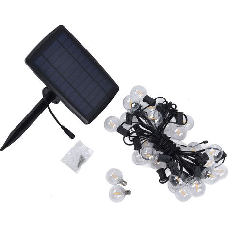 Guirlande lumineuse solaire G40 à 27 LED avec 4 modes d'éclairage, étanchéité IP65, idéale pour jardin, cour, pelouse, fêtes et festivals, lumière chaude, 7,6 m (25 pi). (1/5)