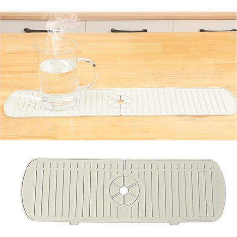 Protection anti-éclaboussures pour évier de cuisine - Tapis de robinet avec récupérateur de gouttes et porte-éponge, grande taille pour la cuisine et la salle de bain (blanc) (1/5)