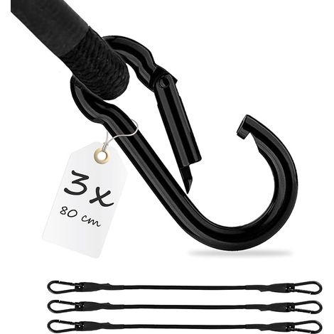 Elastic Bungee Cords with Carabiner 3-80 cm in Black (1/5)