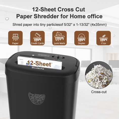 Destructeur de documents à coupe croisée 12 feuilles, 24 litres, ultra silencieux, pour papier, CD et cartes, idéal pour la maison et le bureau. (1/5)