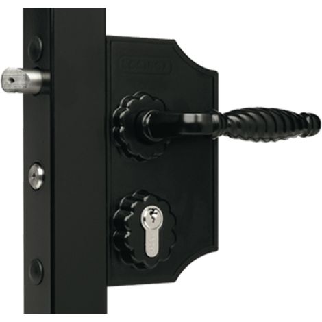 Schmiedeeisenschloss RAL 9005 Schwarz LOCINOX - Drehflügeltor Ständer + Zylinder - Profil 30 bis 50 - LAKQ3030 H2L