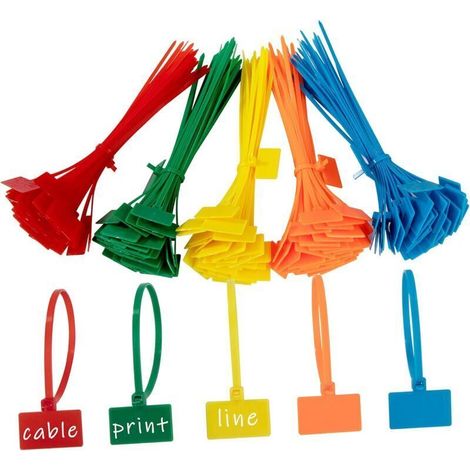 500 Stück farbige Kabelbinder, 150 mm x 3 mm, Kabelclips aus Kunststoff mit Etiketten für Kabelmanagement und Gartenarbeit (1/5)