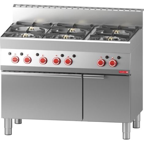 Fourneau 6 feux sur four gaz et placard fermé 650 65/110CFG - 1100 x 650 x 850 mm - Gastro M (1/2)