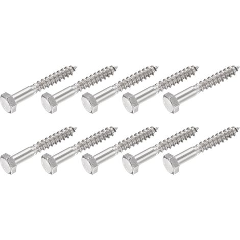 Hex Tirefond Vis (M8x60mm)10pcs, 304 Inox Acier Autotaraudeurs Bois Boulons - pour Ménage Applications