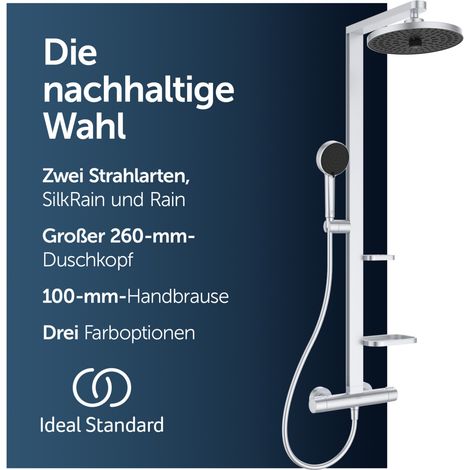 Ideal Standard ALU+ - Brauseset mit Thermostat, Durchmesser 26 cm, 2 Strahlarten, Silber BD583SI