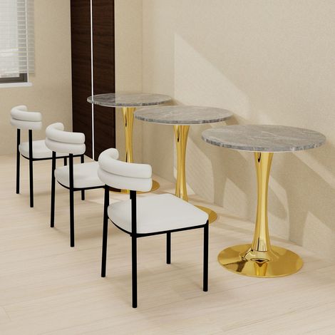 Table ronde ø70 cm marbre gris, pieds dorés, style mid-century, 2-4 personnes, salon ou cuisine (1/5)