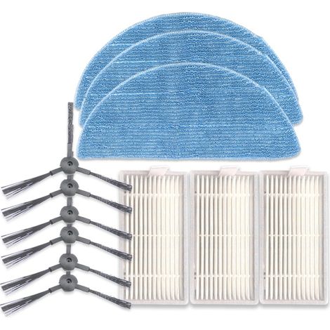 Kit XI239: 3 cepillos laterales K614 + 3 filtros I208 + 3 paños de limpieza I201 para ILIFE V5S Pro / V50 / V5S (1/4)
