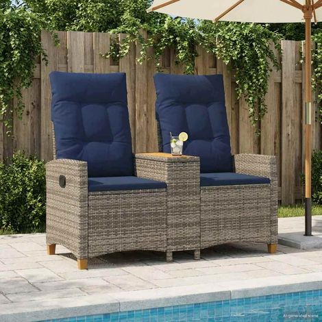 Liegebank mit Tisch Grau und Marineblau 126 x 65 x 112 cm