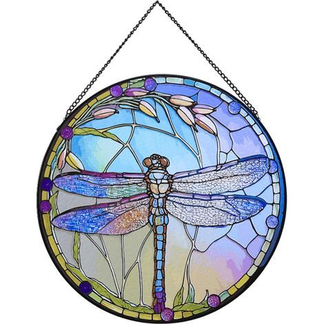 Vitrail suspendu pour fenêtres, 20 cm, libellule attrape-soleil, décoration de Noël, décoration de cour (1/5)