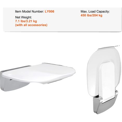 Asiento de ducha plegable de pared, diseño antideslizante, 35,5 cm (14 pulgadas) (1/2)