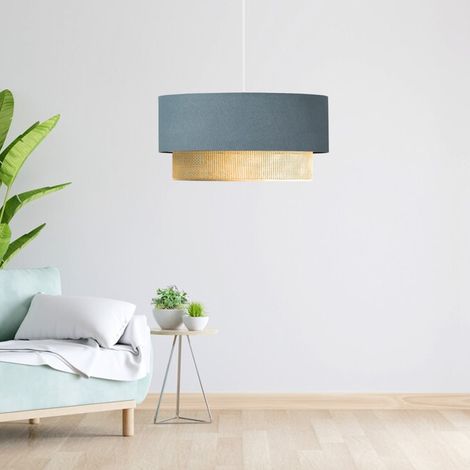 Lámpara colgante Loughborough 1xE27 20 W plástico tela 70xØ30 cm - Gris azulado / Amarillo [lux.pro] (1/3)