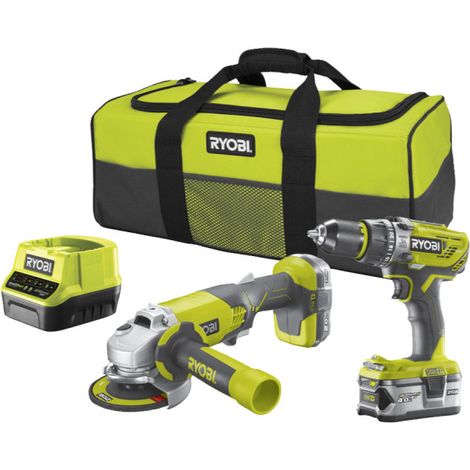 RYOBI 18V Impact Drill / Driver Set - Smerigliatrice angolare OnePlus 18V - 1 batteria 18V 2.0 Ah - 1 batteria 18V 4.0 A (1/10)
