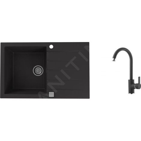 Extra-digital Cadit 20 évier granit noir avec robinet chrome (1/4)