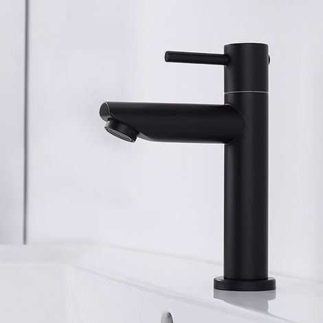 Cold Water Tap Only Black Cold Water Washbasin Tap with Spout Height 100 mm Stainless Steel Matte Black (1/5)
