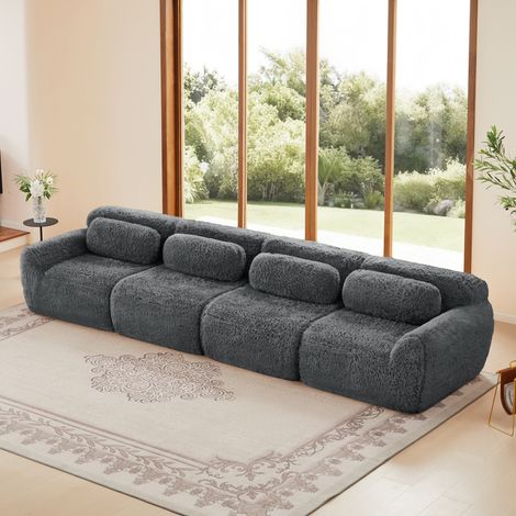 Canape angle convertible -Tissu velours doux - Conception modulaire - Combinable - Coussin inclus -Aucun assemblage requis- 4 places - gris (1/4)