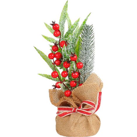 Mini-Weihnachtsbaum-Tischdekorationen, Büro-Weihnachtsdeko, kleine künstliche Bäume mit roten Beeren, Tannenzapfen, Grün, Tischdekorationen Typ 2 (1/2)