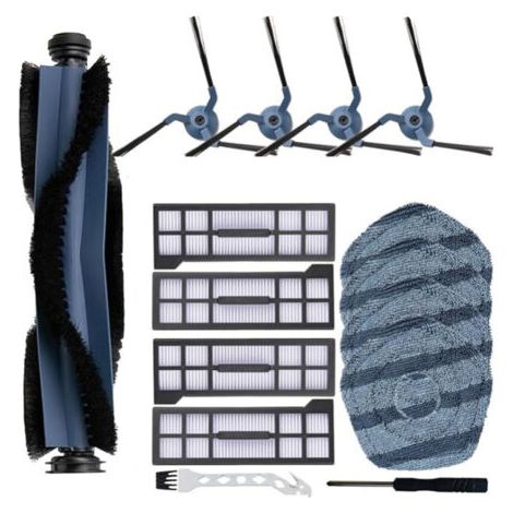 (15-piece) X10 Pro spare parts kit, accessory set, 1 roller brush, 4 side brushes, 4 HEPA filters, 4 mop pads, 1 cleaning brush and 1 screwdriver
