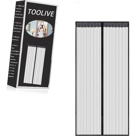 Magnetic Screen Door, Mesh Curtain, Magnetic Top-to-Bottom Seal Snaps Shuts Automatically, Keep Fresh Air in (80x210 CM,Black) (1/5)