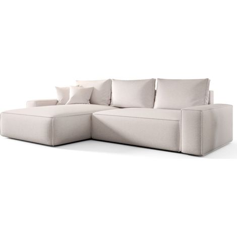 Canapé d’angle tissu tressé convertible avec coffre NINA angle gauche-Beige clair-angle gauche (1/4)