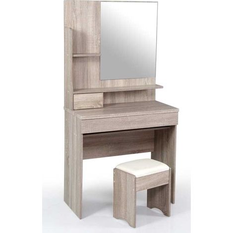MOBILE TOLETTA CON SPECCHIO SGABELLO CASSETTO E TAVOLO 80X40X155CM ROVERE