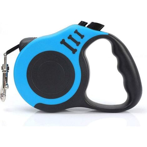 Einziehbare Hundeleine mit automatischem Teleskopzug, 3 m lang, mit rutschfestem Griff, geeignet für kleine und mittelgroße Hunde, blau