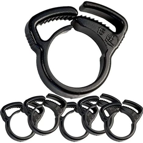 Paquete de 25 abrazaderas negras de 16 mm para riego por goteo: fijación de manguera para sistema de riego por goteo, accesorios de riego, abrazadera de manguera de 16 mm, sistema de riego de jardín