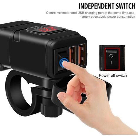 HOXILEELEOChargeur rapide pour moto, rouge, adaptateur 12V SAE vers USB, avec voltmètre, interrupteur marche/arrêt (1/4)