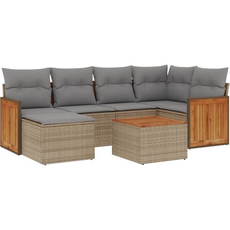 Maison Exclusive - Set Divani da Giardino 7 pz con Cuscini Beige in Polyrattan (1/5)