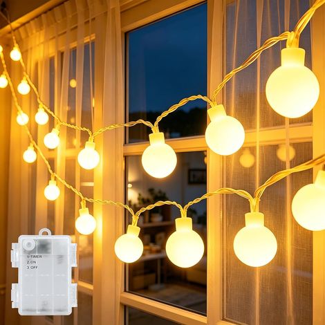 Guirlande lumineuse à boules à piles extérieure 6M 40 LED blanc chaud, minuterie 6h, étanche IP65, guirlande boules pour chambre, balcon, chambre enfant, décoration sapin de Noël (1/5)