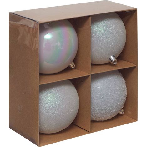 Set di 4 palline d.10cm in polistirene riciclato bianco - Atmosphera créateur d'intérieur