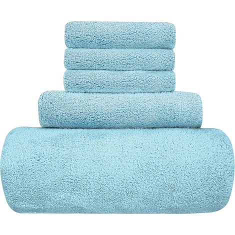 Ensemble de 5 serviettes de bain en microfibre de qualité supérieure, ultra-absorbantes, couleur velours corail, pour la salle de bain et la douche. Couleur : bleu.