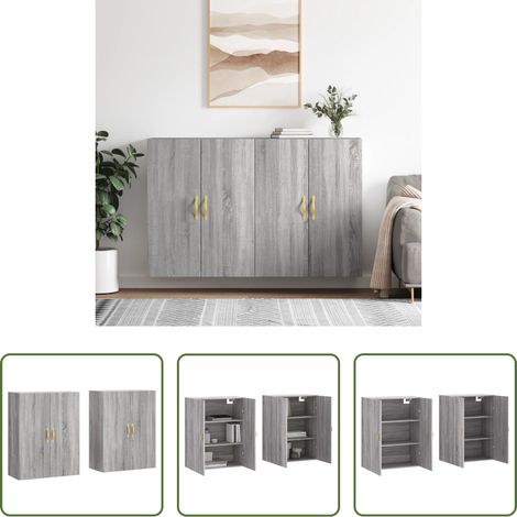vidaXL Bois d'ingénierie - Armoires murales 2 pcs sonoma gris 69,5x34x90 cm (1/5)