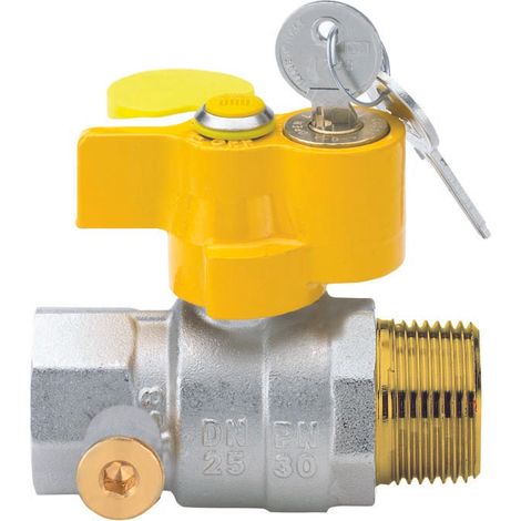 Robinet à boisseau sphérique pour gaz 1 "mf avec prise de pression, serrure et clé