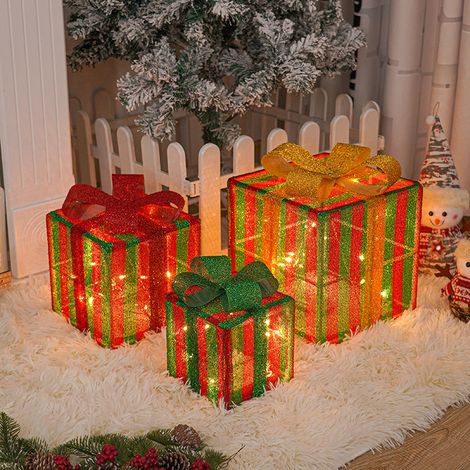 Boîte Cadeau De Noël - Avec Led Intégrée - Pour Décoration Intérieure - 3 Pièces - 8 Pouces 6 Pouces 4 Pouces (1/5)