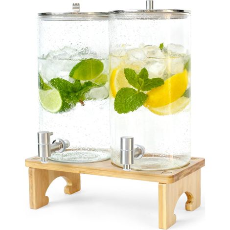 2 x 6 L Distributeur de boissons avec support, distributeur de boisson en verre avec robinet en acier inoxydable massif pour jus glacés, eau, boissons maison, fêtes, mariages (1/5)