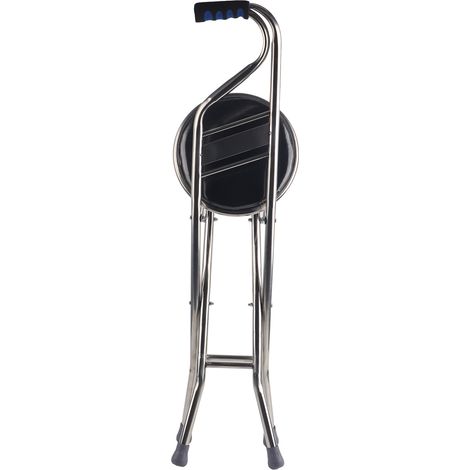 Canne de marche pliante siège pour personnes âgées, acier inoxydable quatre pieds renforcée, canne béquille noire (1/5)