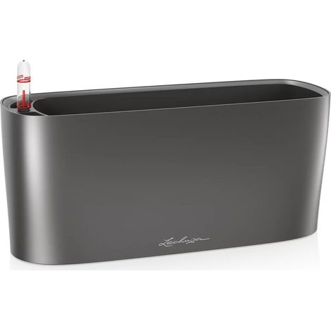 Pot de Fleurs d'Interieur – Delta 10 – Réserve d'Eau Intégrée – Coloris Anthracite – 30 x 11 x 13 cm (1/5)