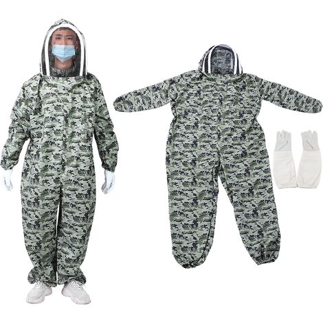 Combinaison d'apiculteur monobloc à double fermeture éclair avec gants de protection (1 paire de gants XXL et combinaison XXL). (1/5)
