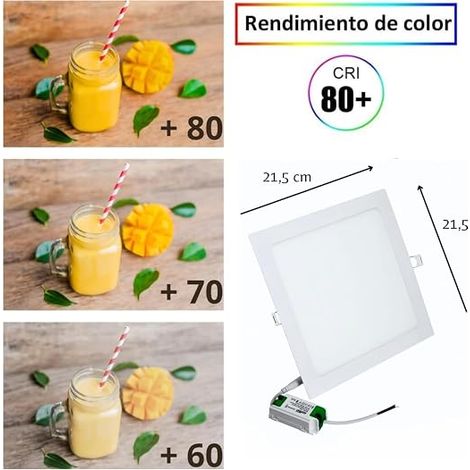 Spot LED carré encastrable 18W, blanc 6000K. Dimensions : 22,5 cm. Pour la maison, le bureau, le couloir, le salon ou la chambre. Alimentation et transformateur inclus. (1/3)