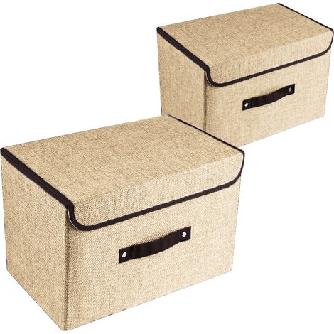 Ensemble de deux grandes boîtes de rangement avec couvercles et poignées, organisateurs de rangement pliables pour le linge de maison avec séparateurs amovibles, adaptés aux placards de chambre à couc