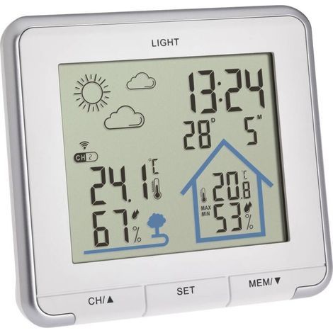 433-MHz-Funkwetterstation – 12- bis 24-Stunden-Vorhersage – Farbdisplay – Innen-/Außentemperatur und Luftfeuchtigkeit – Bis zu 3 Sensoren – Tfa Dostmann (1/5)