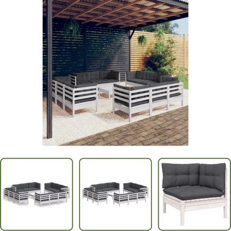 Kiefernholz -  13-tlg. Garten-Lounge-Set mit Anthrazit Kissen Kiefernholz (1/5)