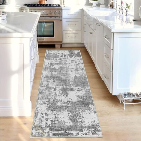 Tapis de Couloir 60x180cm, Tapis Cuisine Devant Evier Gris Antidérapant Lavable pour Couloir Chambre Buanderie Entrée Salon (1/5)