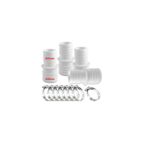 Set di 4 raccordi per tubo da piscina, connettore per tubo con fascette stringitubo, diametro da Ø 32 mm a 38 mm con 8 fascette stringitubo, adattatore per tubo da piscina, adattatori per tubo (bianco