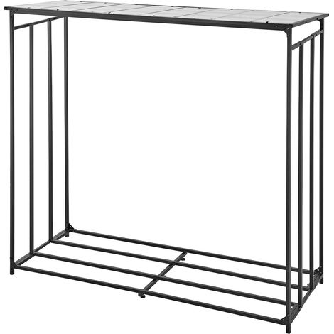 Mophorn Range-bûches extérieur avec toit en PVC 185,5 cm, porte-bûches en métal noir, capacité de charge 730 kg, structure en acier au carbone, support robuste pour bois de chauffage avec accessoires (1/5)