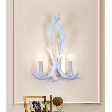Applique da parete corna cervo in resina design country lampada muro rustico E14 Bianco