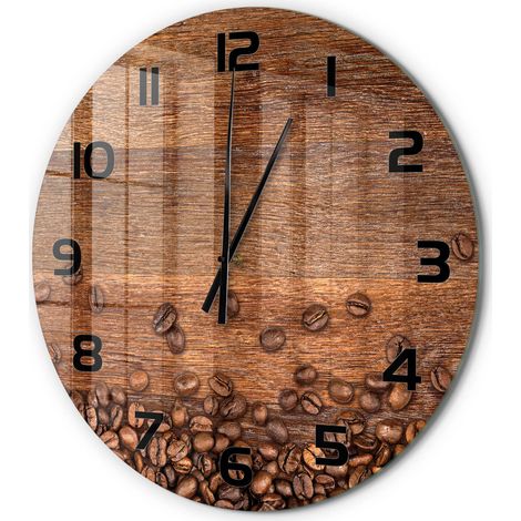 Horloge Murale Ronde Sans Cadre en Verre Trempé Silencieuse et Moderne Grains de café fi 60 cm (1/5)