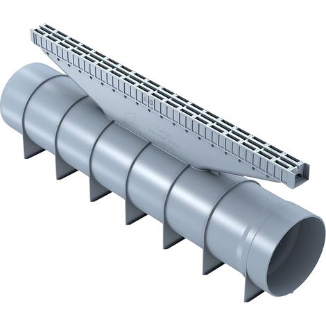 Kit de 6 caniveaux discrets classe C250 (3 m linéaires) + 2 bouchons réducteurs Ø 110 x 100 mm - Conforme à la norme NF EN 1433 pour une gestion efficace de l'eau (1/5)